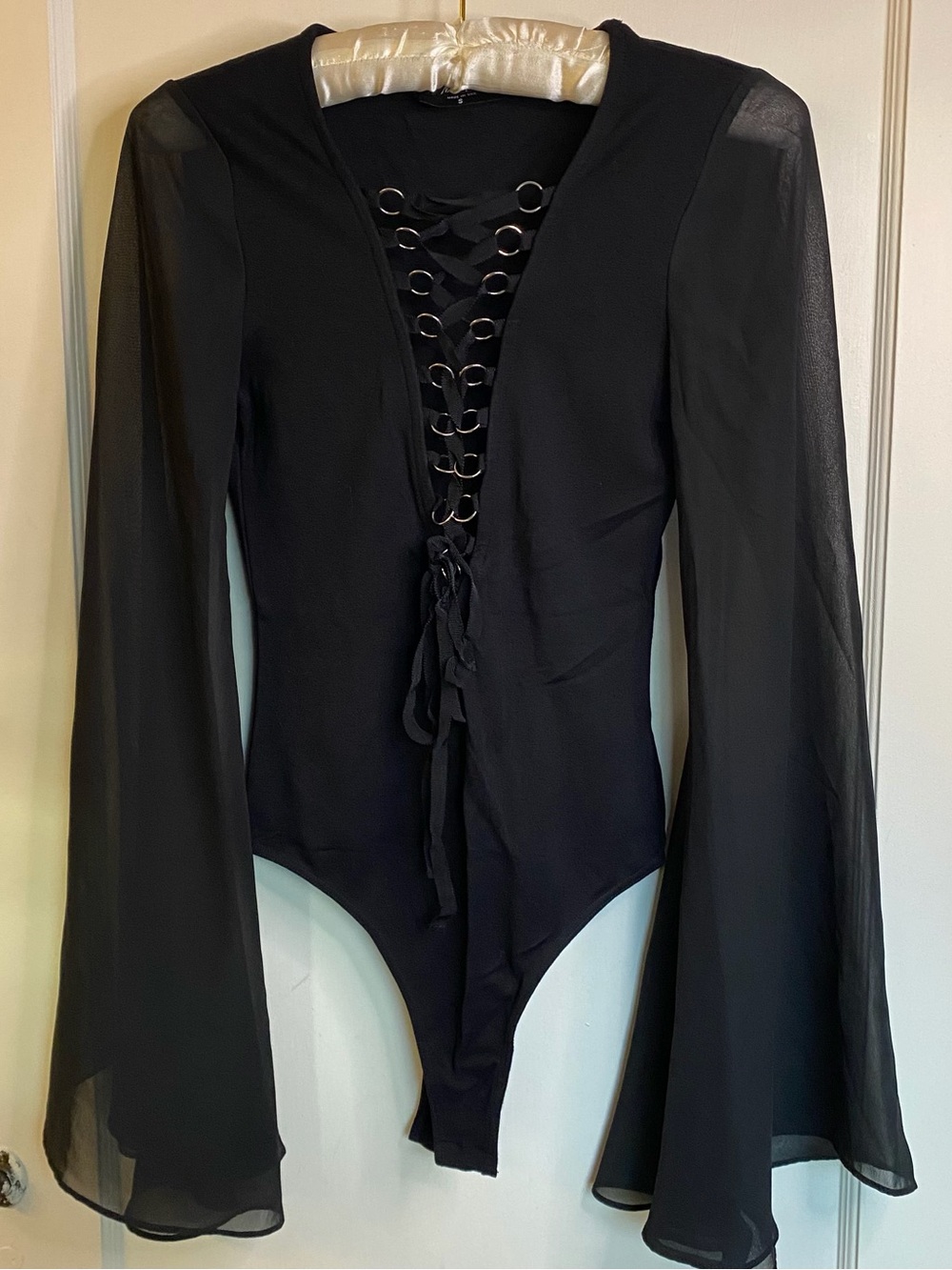 Nasty Gal Lace-Up Bodysuit Women’s Small w/ Witchy Bell Sleeves